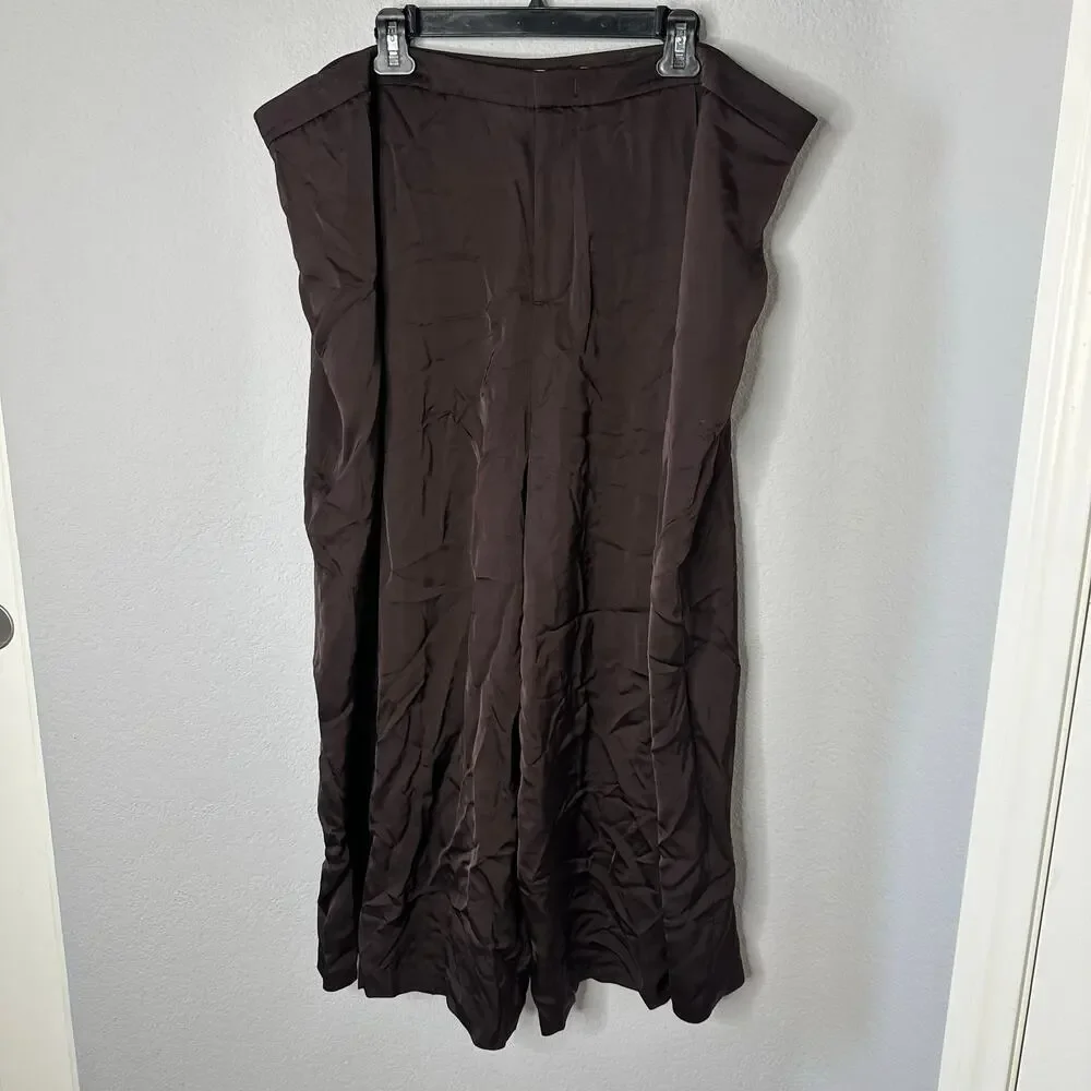 NWT Vince Satin Wide Leg Pants Women's Size 20 Brown Cropped Pleated High Rise - Picture 3 of 7